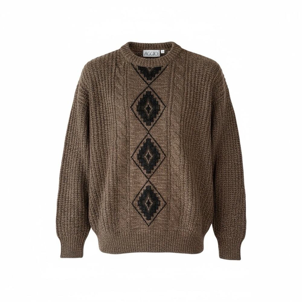 Vintage 90s Aggio Wool Blend Crewneck Pullover Geometric Aztec Print Sweater XL